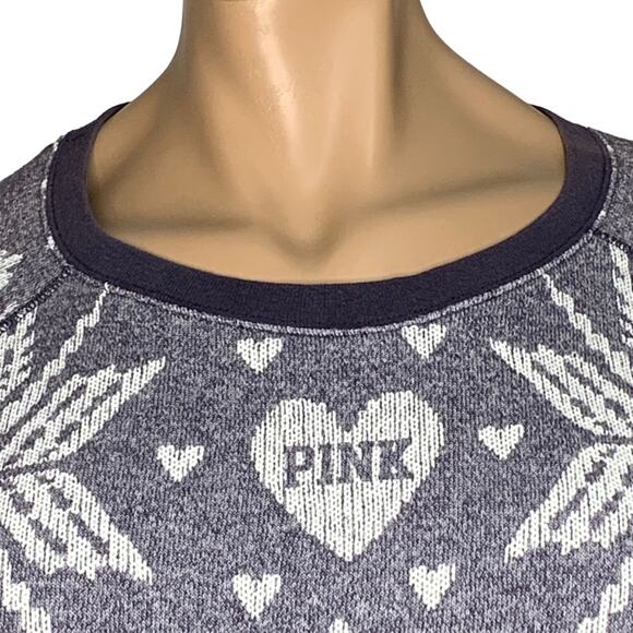 Pink by Victoria's Secret Sweater Fair Isle Snowflake Crewneck Over Size S - Picture 3 of 8
